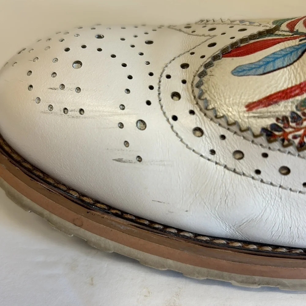 Colorsty White Leather Floral Brogue Lace Up Boots